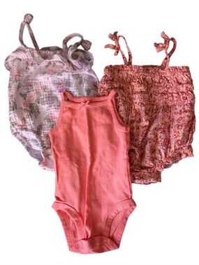 Old Navy Coral & Pink Floral Baby Romper Set